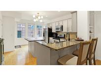 Well-lit kitchen with granite countertops, modern appliances, and a breakfast bar that offers seating for two at 226 N Cleveland St # 226E, Indianapolis, IN 46204