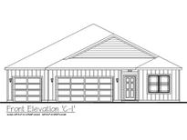 Detailed front elevation drawing of a home with a two-car garage and traditional design elements at 5899 Doorbell Ln, Greenwood, IN 46143