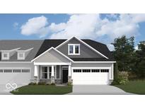 Charming home exterior with stone accents, inviting entryway, and a two-car garage at 268 Onset Way, Westfield, IN 46074