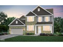 Charming two-story home featuring a brick and gray siding exterior, attached garage, and well-manicured lawn at 9403 Watson Way, Avon, IN 46123