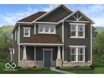 Charming two-story home with gray siding, a covered porch, and a well-manicured lawn at 9184 Anthem Ave, Plainfield, IN 46168