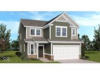 Charming two-story home with a two-car garage, green siding, and a well-manicured lawn at 8711 Hollander Dr, Camby, IN 46113