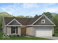 Charming one-story brick home with a two-car garage and manicured lawn at 1023 Grassy Br Dr, Indianapolis, IN 46239