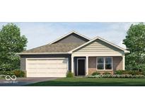 Inviting single-story home featuring mixed siding, a two-car garage, and a covered front entry, surrounded by a landscaped yard at 915 Saddlebrook Farms Blvd, Whiteland, IN 46184