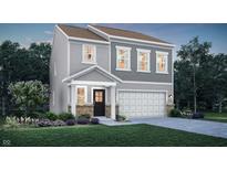 Charming two-story home with gray siding, a welcoming porch, and an attached two-car garage at 15294 Swallow Falls Way, Fishers, IN 46037