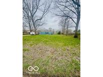 View of the home with a large front yard featuring a mature tree line at 3126 Newhart St, Indianapolis, IN 46217