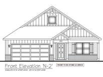 Rendering of a charming single-Gathering home with stone brick facade, a garage, and a welcoming front entrance at 2198 Warbler St, Danville, IN 46122