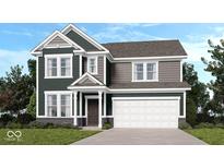 Two-story home featuring a two-car garage, neutral siding, brick accents, and a covered front porch at 4774 E Summerfield Dr, Camby, IN 46113