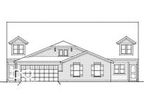 Detailed architectural drawing shows the brick facade, garage, and shuttered windows at 7421 Broadview Ln, McCordsville, IN 46055