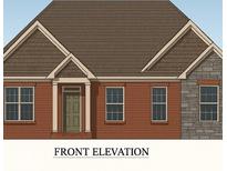 Charming front elevation showcasing the brick and stone facade, complemented by a stylish front door and well-placed windows at 6100 Horizon Dr, Columbus, IN 47201