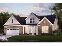 New construction home showcasing brick facade, covered porch with columns, and a two-car garage at 7282 Portico Ln, McCordsville, IN 46055