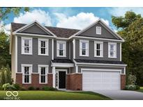 Charming two-story home with gray siding, brick accents, and a two-car garage at 7337 Deerberg Dr, Indianapolis, IN 46259