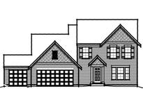 Two-story brick house with a two-car garage and gabled roof accents at 7168 Bayview Run, McCordsville, IN 46055