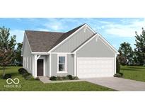 Charming single-Gathering home featuring gray siding, a two-car garage, and a well-manicured lawn at 1976 White Oak Ln, Shelbyville, IN 46176