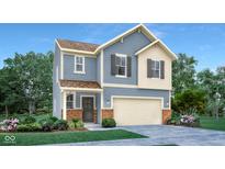 Charming two-story home boasts a two-car garage and a mix of siding and brick accents at 3733 Cantebury Dr, Franklin, IN 46131