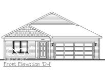 This is a front elevation of the home showing the window, door, siding, roofing and garage at 1319 Fleming Dr, Greenfield, IN 46140