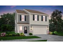Charming two-story home with gray siding, black shutters, and a two-car garage at 3793 Cantebury Dr, Franklin, IN 46131