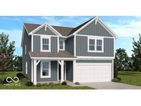 Charming two-story home showcasing board and batten siding, white trim, and an attached two car garage at 4722 E Shadowbrook Dr, Camby, IN 46113