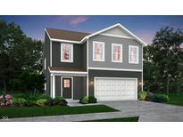 Two-story home featuring a two-car garage, well-manicured lawn, and a charming front entrance at 4554 Laughter Ln, Indianapolis, IN 46235