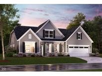 Charming home features a two-car garage, stone accents, dormer windows, and beautiful landscaping at 7032 Portico Ln, McCordsville, IN 46055