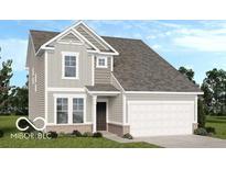 Two-story home featuring vertical siding accents and a two-car garage, enhancing curb appeal at 4753 E Shadowbrook Dr, Camby, IN 46113