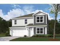 Charming two-story home featuring a two-car garage, gray siding, and white trim for a modern curb appeal at 1428 Aster Dr, Shelbyville, IN 46176