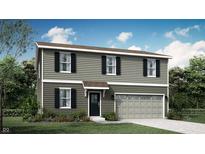 Charming two-story home with neutral siding, black shutters, landscaped yard, and attached two car garage at 11820 Vale St, Indianapolis, IN 46235