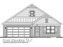 Detailed black and white rendering of a one-story home featuring a brick facade and a prominent front-facing garage at 2668 Nampa Dr, Whitestown, IN 46075