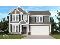 Charming two-story home with gray siding, black shutters, and a two-car garage at 379 N Post Oak Dr, Mooresville, IN 46158