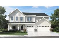 Charming two-story home with a three-car garage, board and batten siding, and stone accents at 7132 Sterling Way, Brownsburg, IN 46112