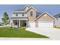 Two-story brick home featuring a two-car garage, landscaped yard, and an 'available' sign at 3256 Fawn Cir, Brownsburg, IN 46112