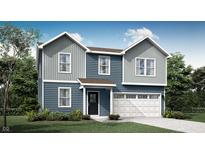 Charming two-story home featuring blue siding and a two-car garage at 11916 Vale St, Indianapolis, IN 46235