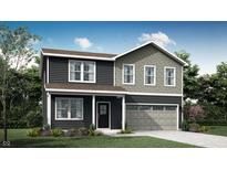 Charming two-story home featuring gray siding, a covered front porch, and an attached two-car garage at 11912 Vale St, Indianapolis, IN 46235