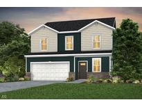 Charming two-story home with a dark-green exterior, white trim, a two-car garage, and beautiful landscaping at 5931 Sterling Dr, Whitestown, IN 46075