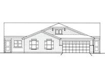 An exterior elevation showing the 2-car garage and two windows with shutters at 7346 Broadview Ln, McCordsville, IN 46055