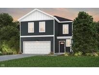 Two-story home with a two-car garage, dark siding, and white trim at 3899 Sterling Dr, Whitestown, IN 46075
