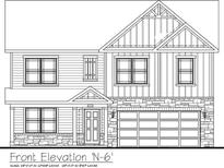 Illustration of a charming two-story home displaying stone accents and a double-car garage at 7517 Big Bend Blvd, Camby, IN 46113