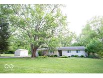 Charming one-story home featuring a spacious front yard and mature shade tree at 4023 Cedar Hills South Dr, Greenwood, IN 46143