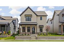 Charming home featuring a landscaped yard, porch, neutral siding, and black window accents at 17339 Newton Main St, Westfield, IN 46074