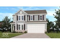 Charming two-story home boasts gray siding, brick accents, a two-car garage, and well-manicured landscaping at 1108 Bevy Blvd, Danville, IN 46122