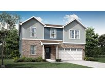 Charming two-story home with brick and gray siding, a front-entry garage, and well-manicured landscaping at 2124 Foothill Dr, Greenfield, IN 46140