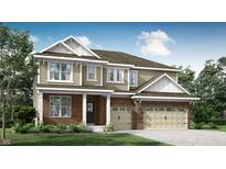 Beautiful two-story home featuring a brick and siding exterior, a two-car garage, and a covered porch at 4437 Persian St, Greenwood, IN 46143