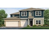 Charming two-story home with a three-car garage and blue and gray siding at 2271 Oakmont Dr, Plainfield, IN 46168