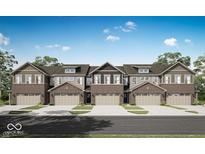 New brick townhomes featuring well-manicured lawns, two-car garages, and attractive architectural details at 6675 Halsey St, Zionsville, IN 46077