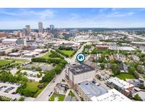 Stunning aerial view of a city condo with a beautiful skyline backdrop at 435 Virginia Ave # 101, Indianapolis, IN 46203