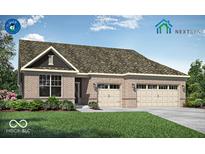 Charming single-story home featuring a brick facade, well-manicured lawn, and an attached two-car garage at 1354 Sambar Ct, Greenwood, IN 46143