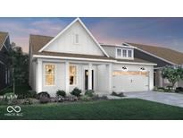 Charming single-Gathering home showcasing white siding, black accents, well-manicured lawn, and a welcoming two-car garage at 19348 Mcbee Ave, Westfield, IN 46074
