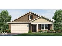 Charming single-story home with a neutral color palette, attached garage, and well-manicured lawn at 3292 W Longbranch Dr, Monrovia, IN 46157