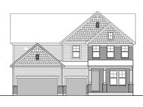 Detailed black-and-white front elevation rendering showcases the home's architectural design at 4988 Elaine Ct, Noblesville, IN 46062
