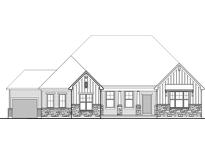Rendering of the exterior with vertical siding, stone accents, and a covered entry at 9437 Dogwood Dr, McCordsville, IN 46055